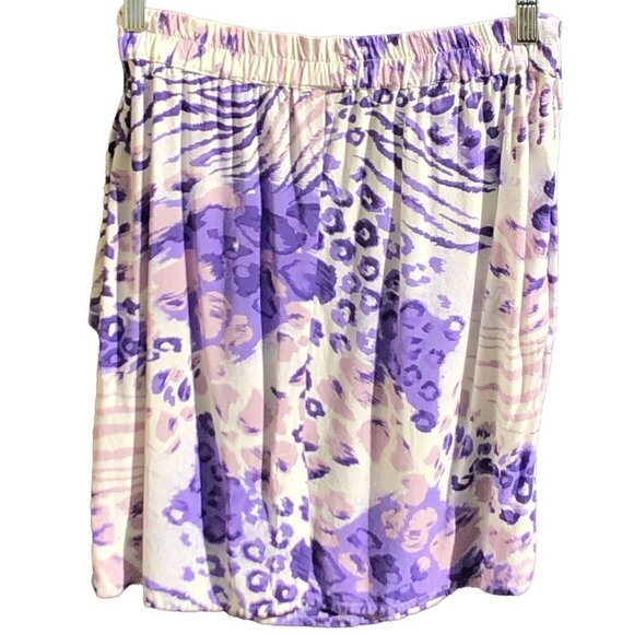 Revue Wrap-Look Mini Skirt Purple and White with Wide Sash Tie Attached - Picture 2 of 4